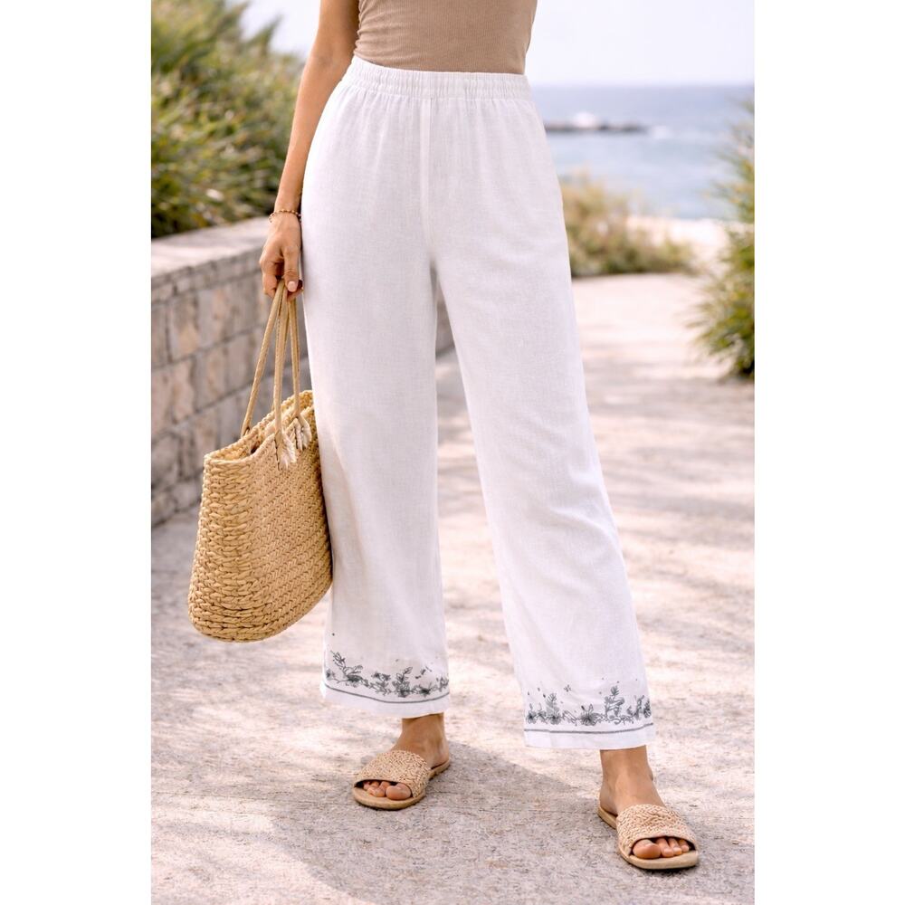 Norton McNaughton 100% Linen Pants Large Embroidered Coastal Lagom Resortwear